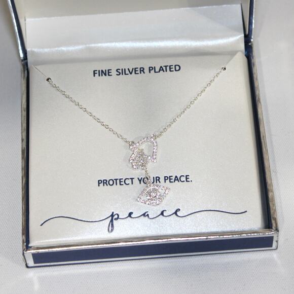 Unwritten Fine Silver Plated Crystal Hamsa Evil Eye Slider Pendant Necklace NWT - Picture 6 of 6